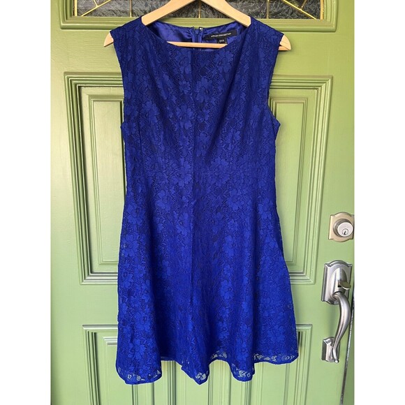 French Connection Lace Mini Dress Skater Fit And Flare | Royal Blue | Size‎ 6 M - Picture 1 of 11